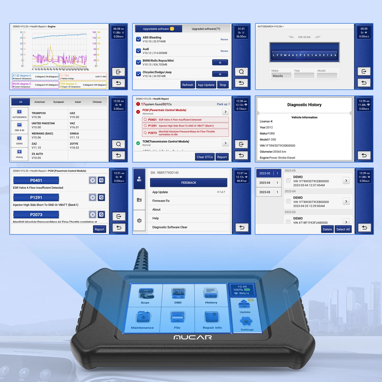 Mucar CS6 OBD2 Diagnostic Tool Scanner Car with 6 System Scan 7 Reset Service Free Update ABS SRS Engine EPB SAS TBA Reset Tool