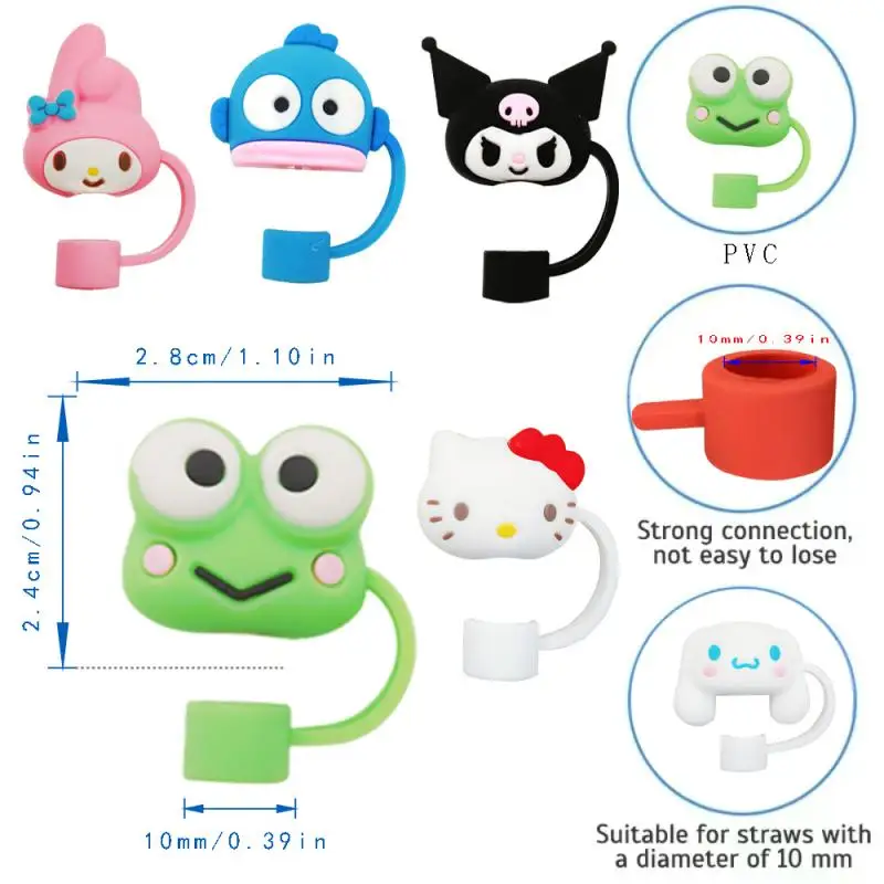 Straw Cover Cap Hello Kitty Cinnamoroll Cute Cartoon Silicone Straw Plug Kuromi Straw Accessories Theme Party Prop