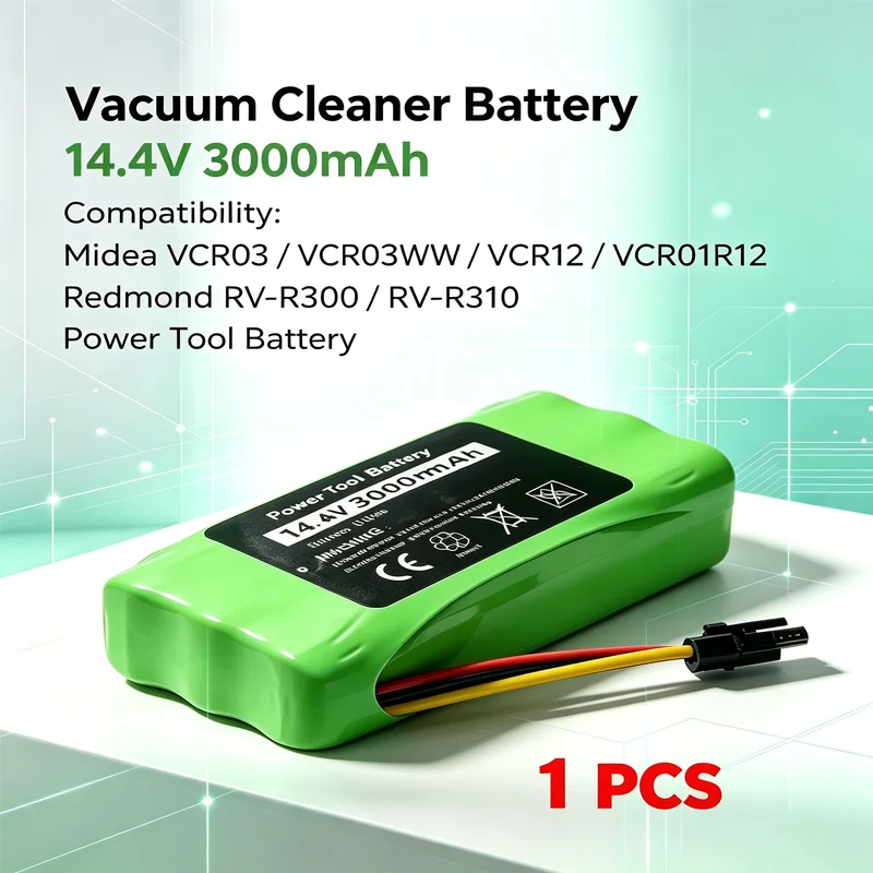 14.4V 3000mAh Replacement Battery for Midea VCR03 VCR03WW VCR12 VCR01R12 Redmond RV-R300 RV-R310 Vacuum Cleaner