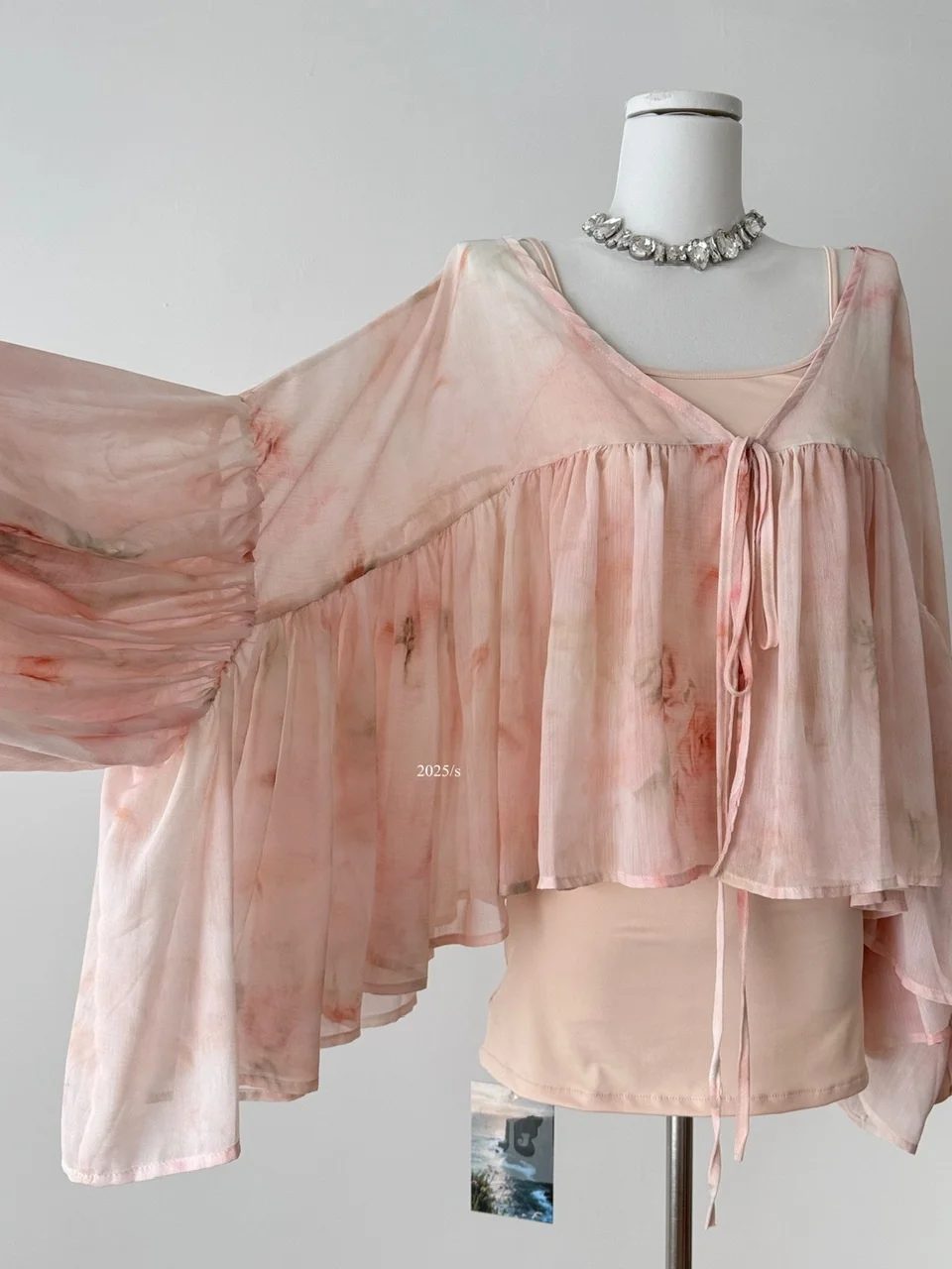 Pure Desire Aosphere Sciolto Lungo Sve Chiffon Cover up Dr Set con Canotta con Cintura Gonna Aderente Ensemble per Donna