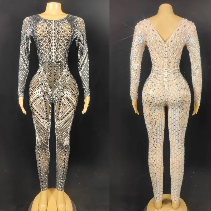ハロウィンフルラインストーンジャンプスーツ女性ジャズダンサー衣装ドラッグクイーン衣装ナイトクラブバー DJ DS ステージレイブ着用 XS10117