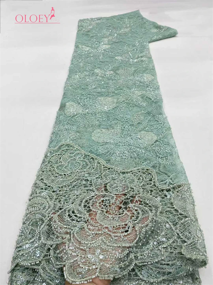 Telas de encaje con lentejuelas africanas francesas OLOEY, encaje de tul de alta calidad, 5 yardas, material de vestido bordado nigeriano para fiesta