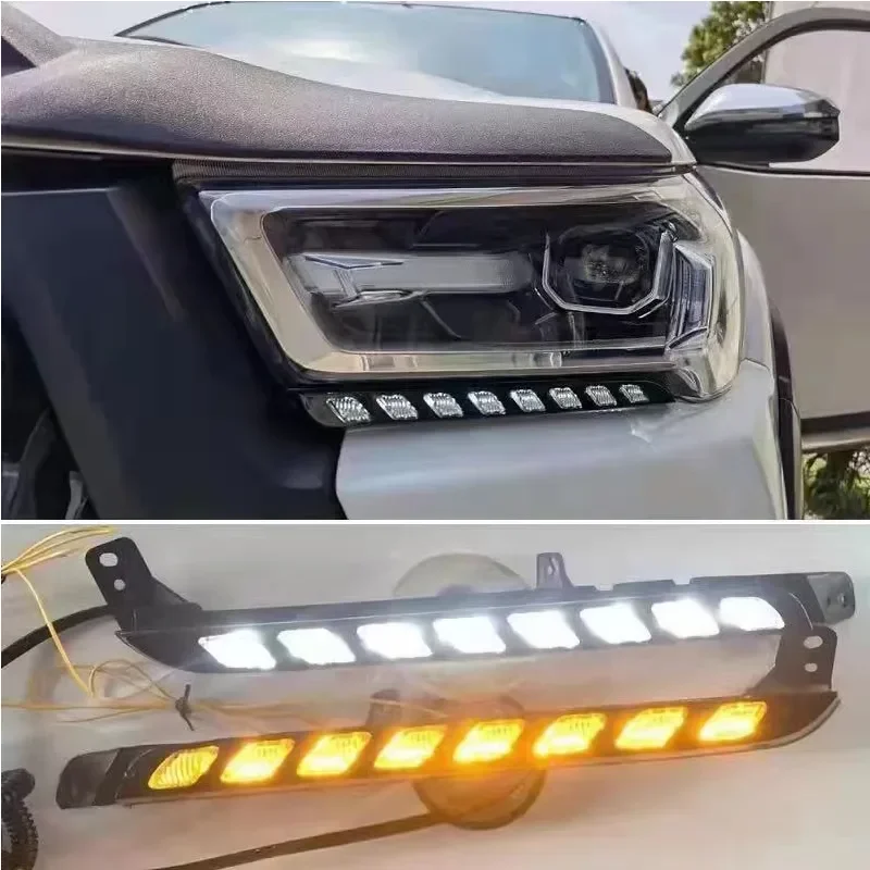 

1Pair For Toyota Hilux Revo Rocco 2020 2021 Car LED headlight Daytime Running Light Turn Yellow Signal DRL Daylight