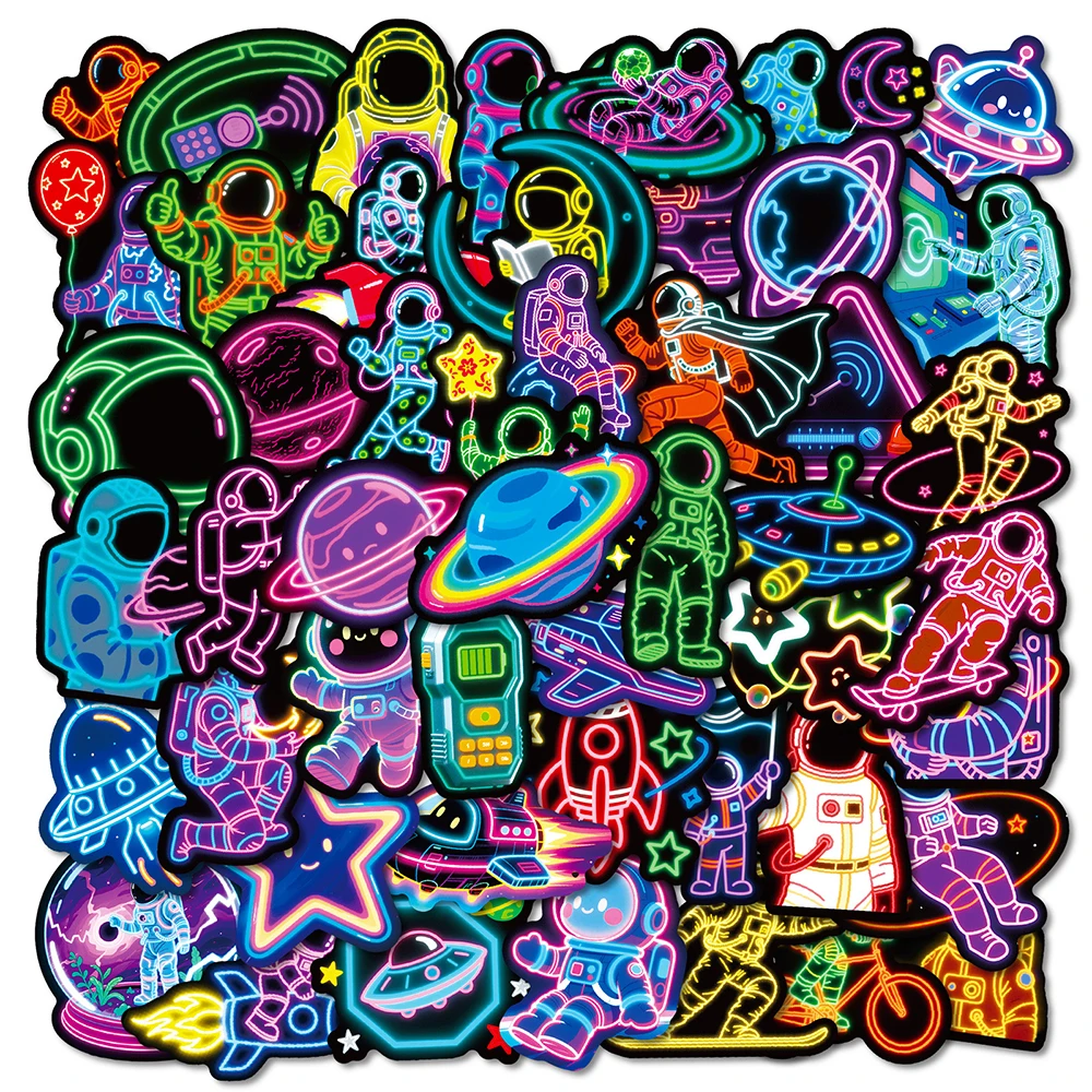 

10/30/50pcs Neon Style Astronaut Cartoon Stickers Aesthetic Decals Cool Graffiti Phone Laptop Children Reward Sticker Gift