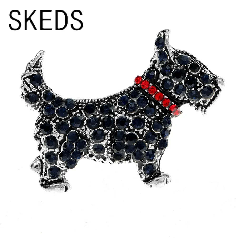 SKEDS Women Men Cute Cartoon Dog Full Crystal Creative Brooches Pins Luxury Rhinestone Exquisite Animal Badges Accessories