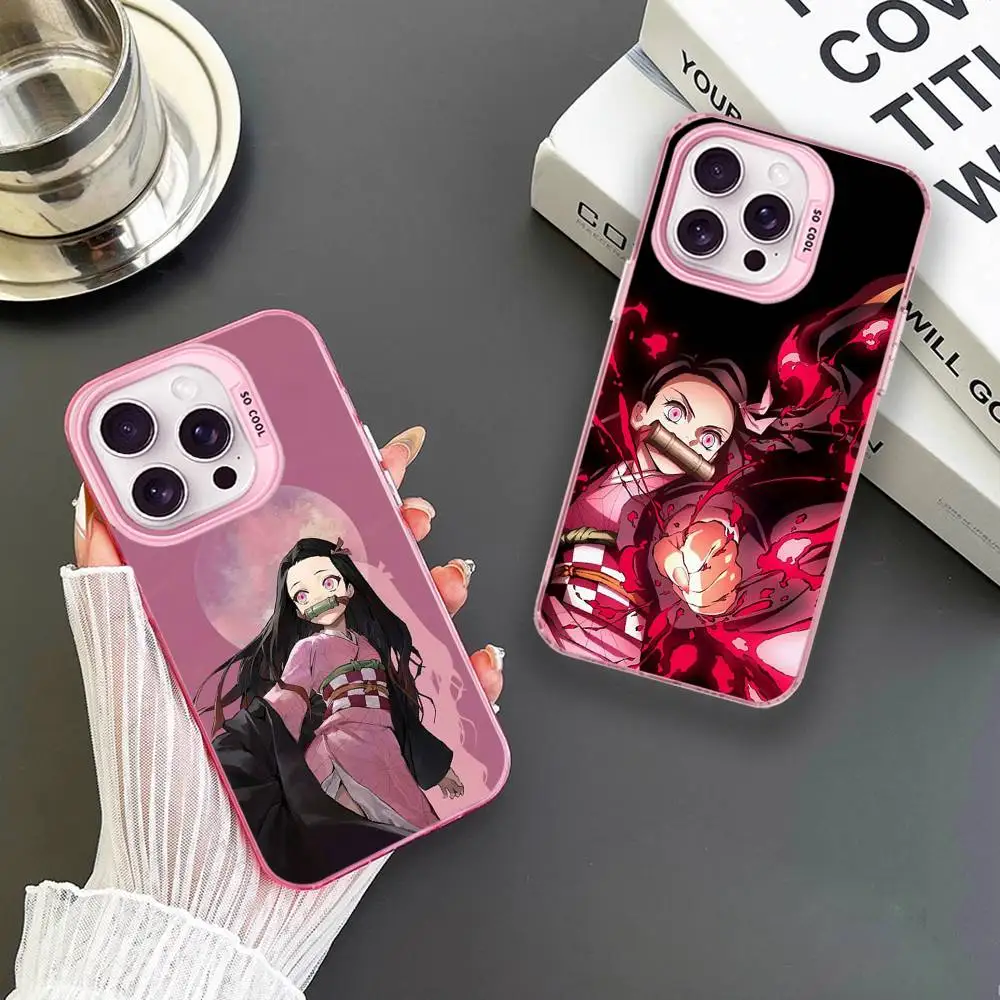 

D-Demon Slayer Nezuko Kamado Phone Case For iPhone17,16,15,14,13,12,11 Plus,Pro Max Pink Matte Shockproof Cover