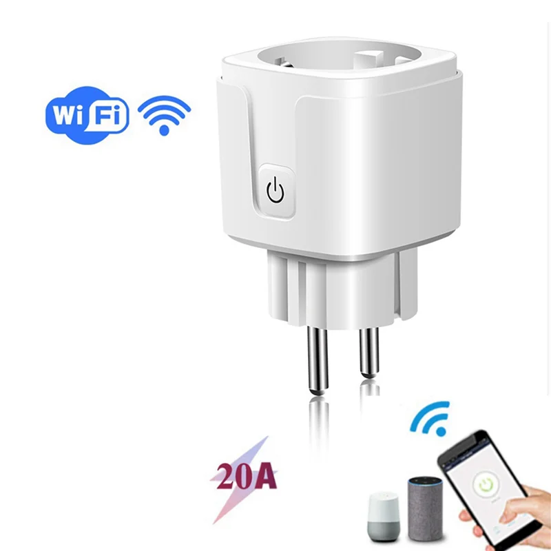 ABJF-4X Tuya Smart Wifi Plug EU 20A Smart Socket dengan Pemantauan Daya Hemat Energi Waktu Remote Control Smart Life EU Plug