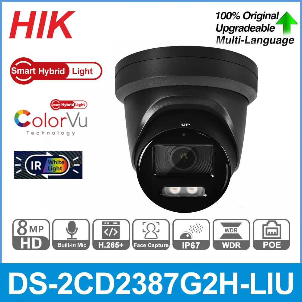 

Hikvision IP Camera 8MP DS-2CD2387G2H-LIU 4K Smart Hybrid Dual-Light IR White Light ColorVu Built-in Mic SD Card Slot Metal IP67