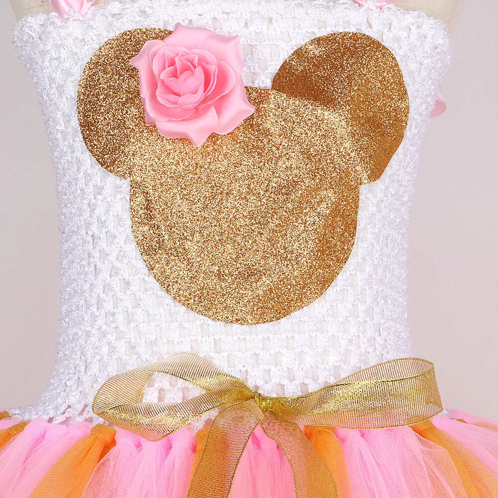 Gold Pink Cartoon Minnie Costume for Girls Kids Christmas Halloween Ballet Tutus Outfit Animal Princess Dresses Birthday Clothes