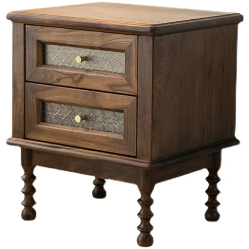 Nordic black walnut solid wood bedside table, modern light luxury bedroom simple cherry wood side cabinet, storage locker