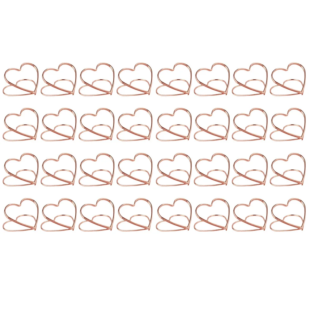 

32pcs Heart Shaped Paper Clip Note Holder Metal Photo Stand Wedding Table Number Cards Office Supplies Place Card Holders Memo