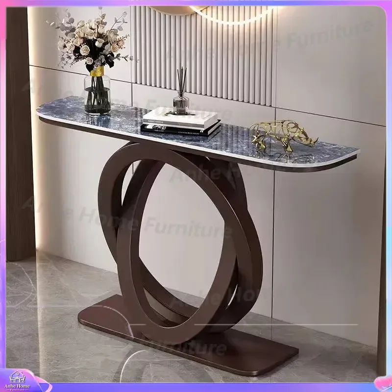 Luxury Marble Console Table Modern Semi Circular Entryway Table Wall Mounted Narrow Hallway Sofa End Table for Living Room