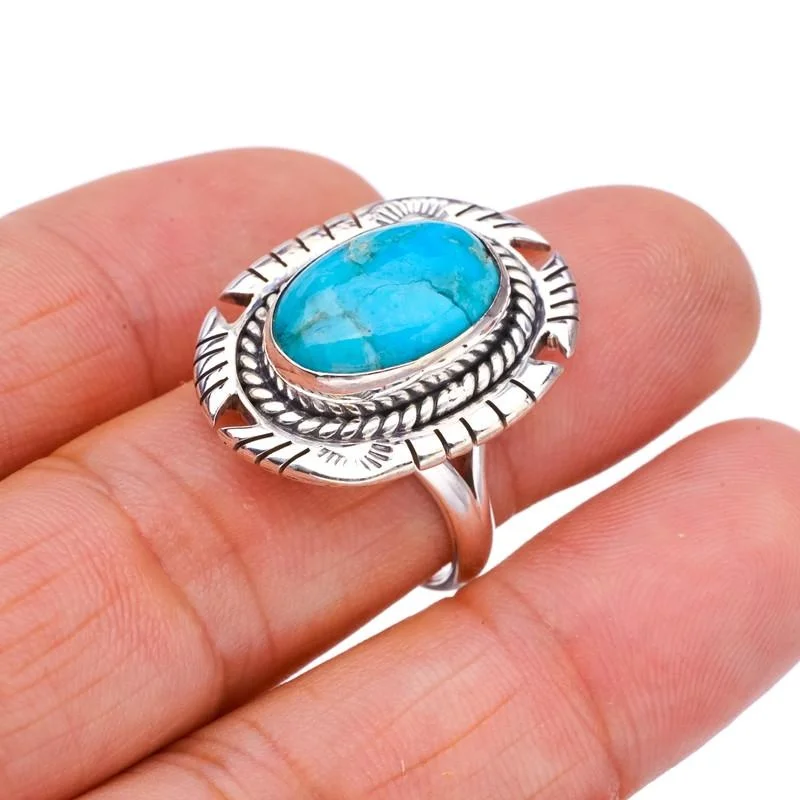 

StarGems® Natural Turquoise Pigeon Handmade 925 Sterling Silver Ring 8 F2321