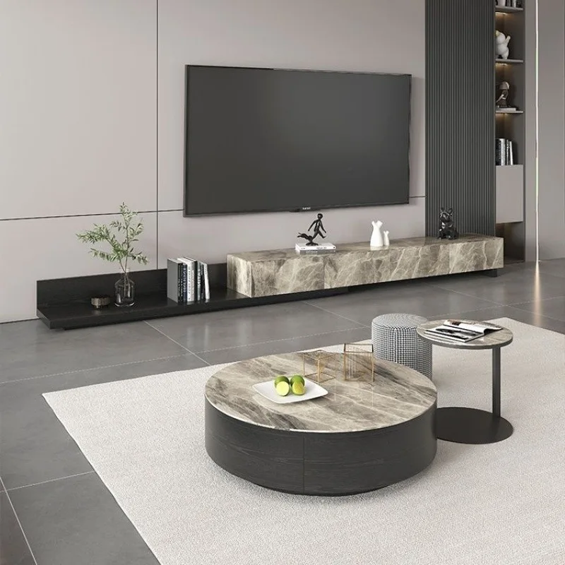 Rock Board Coffee Table Retractable Stretch TV Stand Modern Minimalism Living Room Stone Slab Panel Home Furniture
