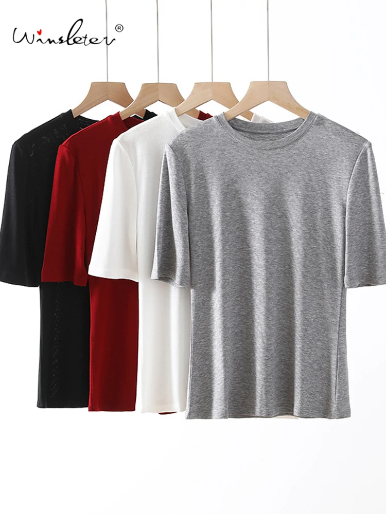 

Winsleter-19.3%Sheep Wool Elegant Sweater, Women O Neck Half Sleeve, Basic Casual Elastic Knit Sweater, 2025 Autumn New T58503CC