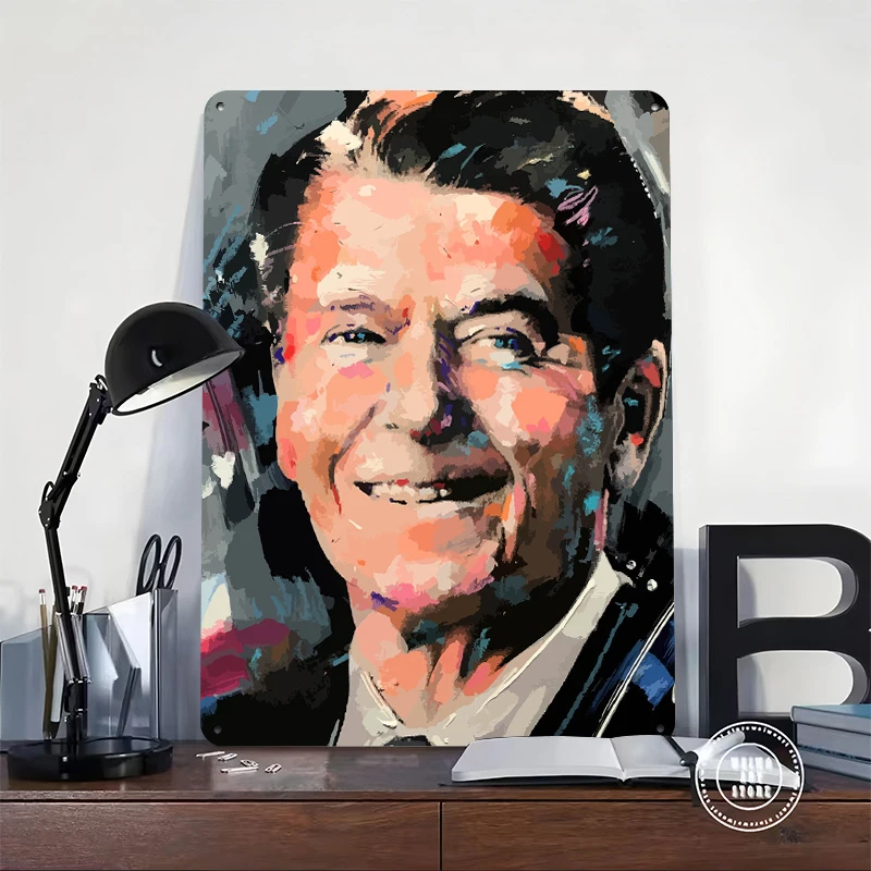 Ronald Reagan Portrait Tinplate Poster Customized Wall Art Retro Vintage Metal Signs for Fans Home Decor Room Decoration Items