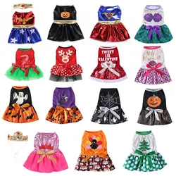 Dog Dress Halloween Pumpkin Bat Printed Skirt Christmas Costume Festival Cosplay Clothes Pet Items Cat Yorkie Chihuahua Clothing