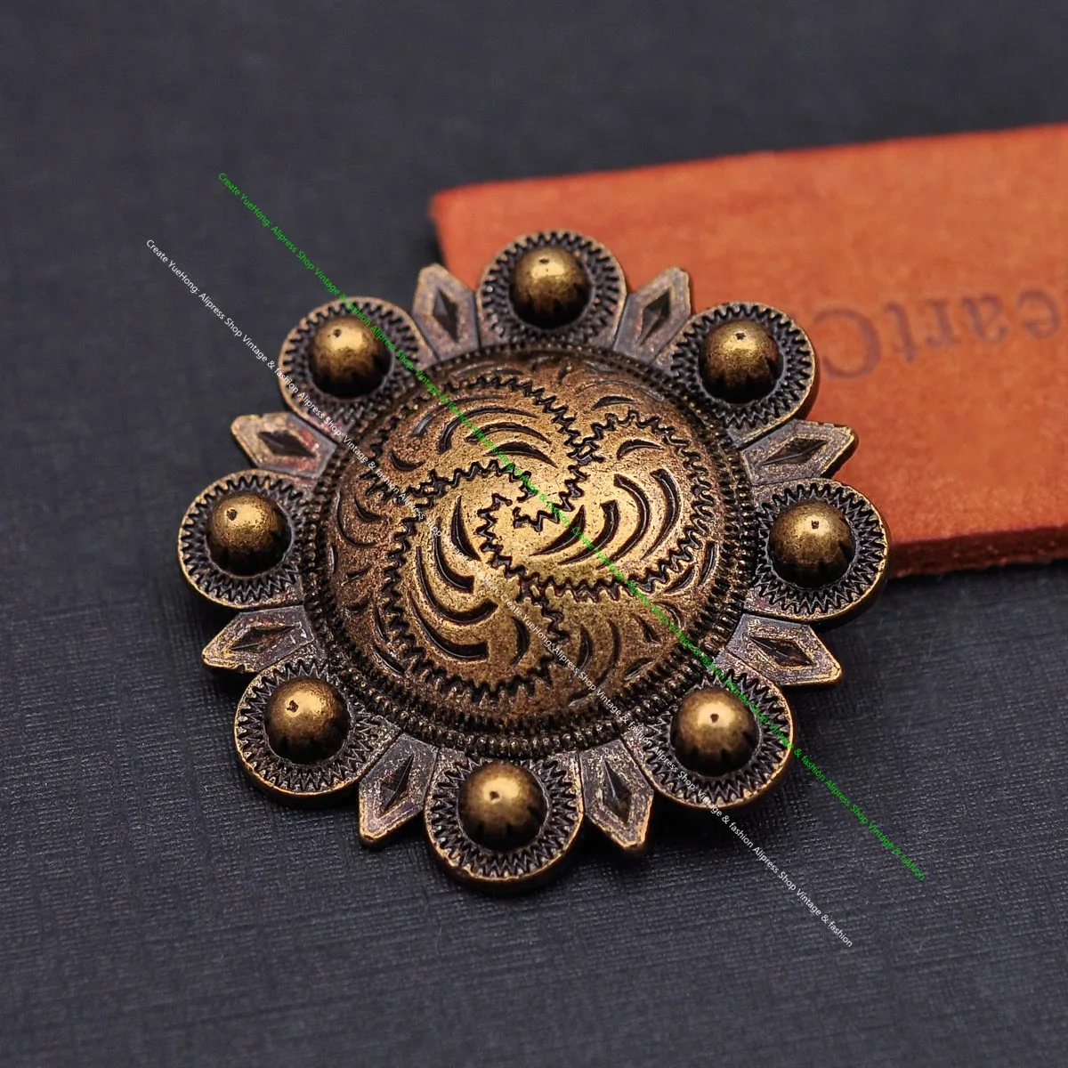 

6PC 43MM Brass Flower Berry Engraved Western Horse Saddle Tack Bridle Headstall Concho Leathercraft Belt Chicago Screw