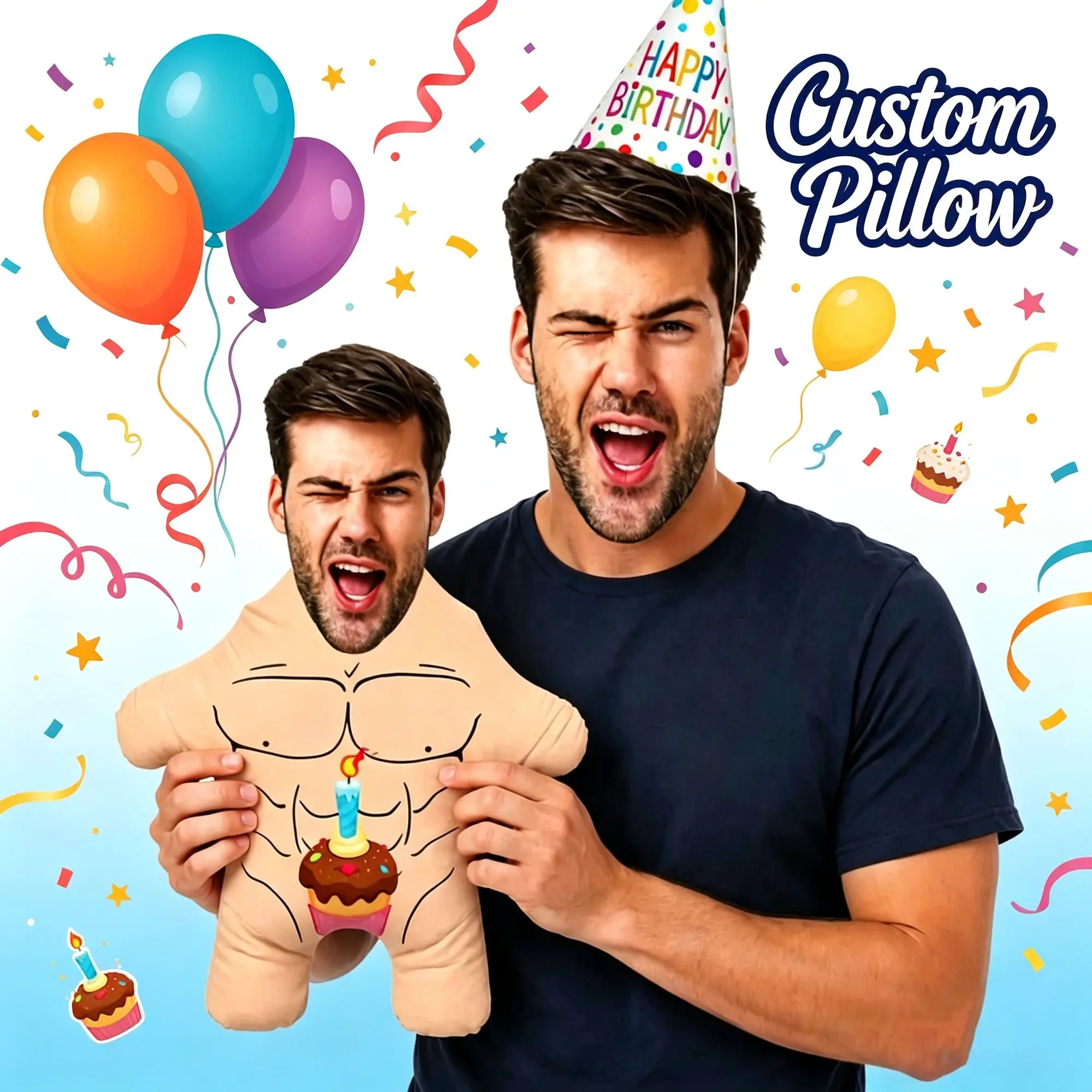 Custom Birthday Boy Face Pillow Cushion Double Sided  Stuffed Home Decoration Salon Personalized Plush Pillows for Living Room