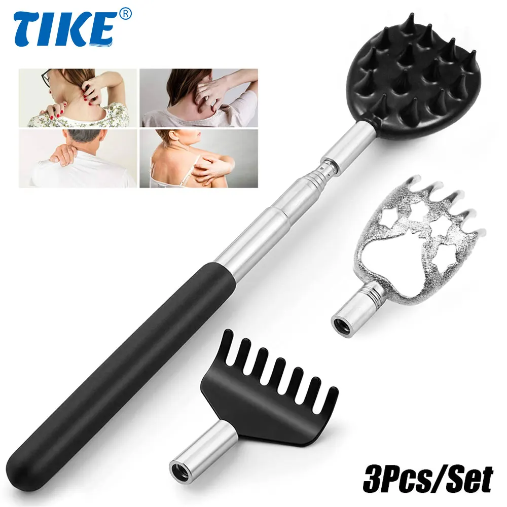 Telescoping Back Scratcher with 3 Pcs Detachable Scratching Heads, Back Scratcher, Dual Sides Scratcher/Bear Claw/Rake Scratcher