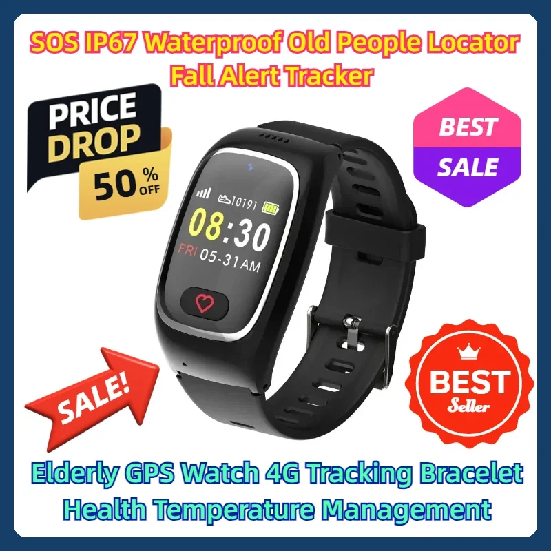 SOS IP67 Waterproof Old People Locator Fall Alert Tracker Elderly GPS Watch 4G Tracking Bracelet Health Temperature Management