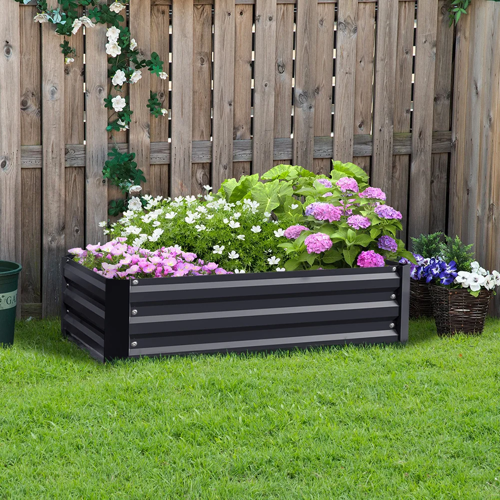 【Breeins】Metal Raised Garden Bed, Rectangle Raised Planter for Flowers Plants, Vegetables Herb