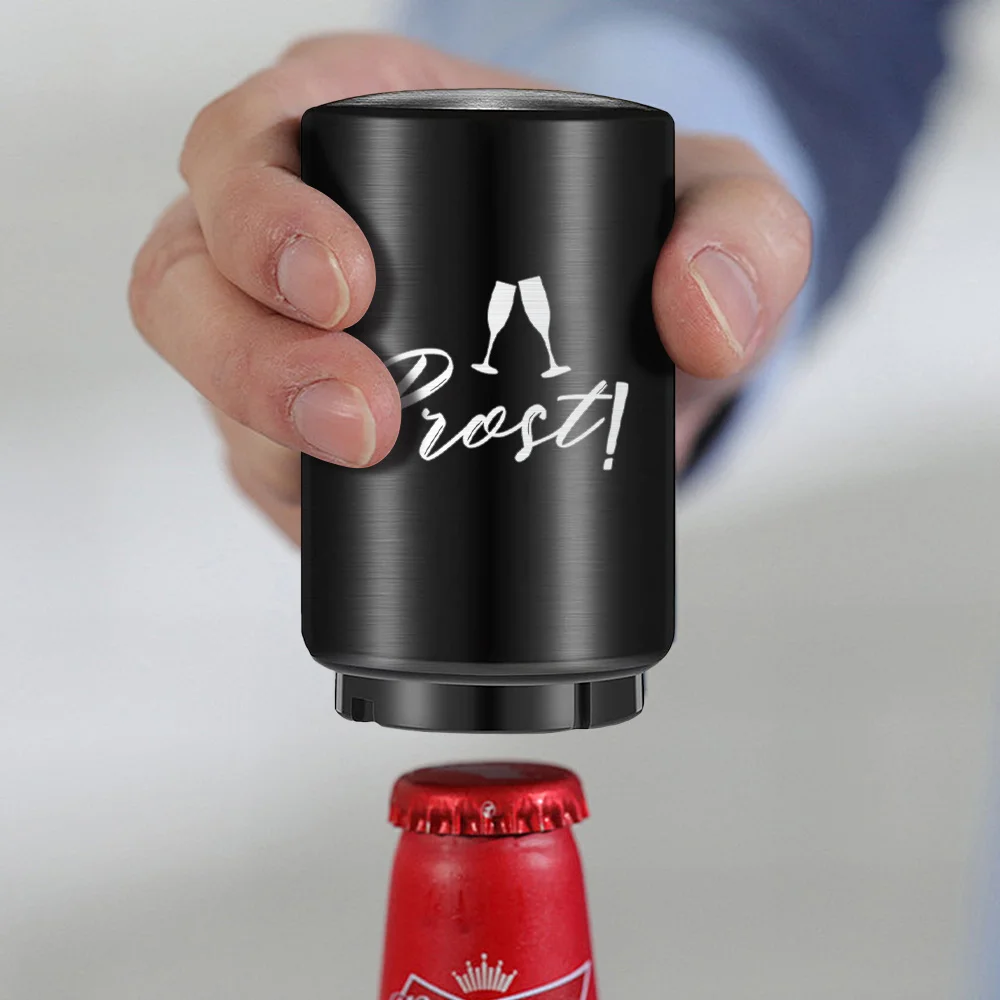 Automatischer Bierflaschenöffner aus Edelstahl, Tragbarer Druckknopf-Flaschenöffner für Wein und Bier, Küchen-Gadget, Party-Geschenk