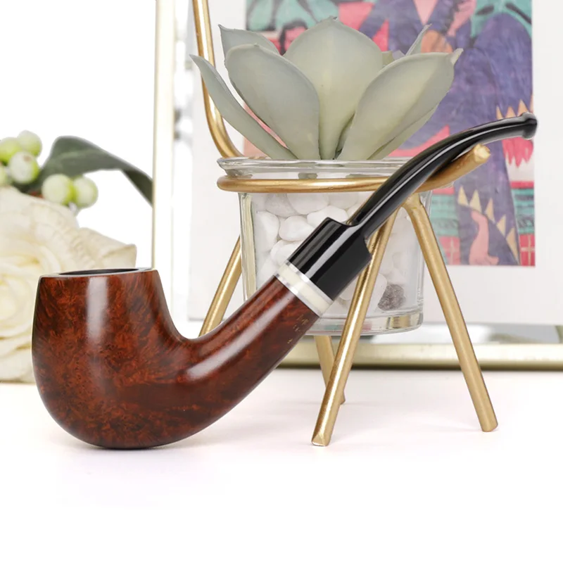 Classical Handmade Double White Copper Pipe with Imitation Ivory Ring, Filter Pipes, Briar Wood Pipe, Bent Smoking Pipe, 9mm