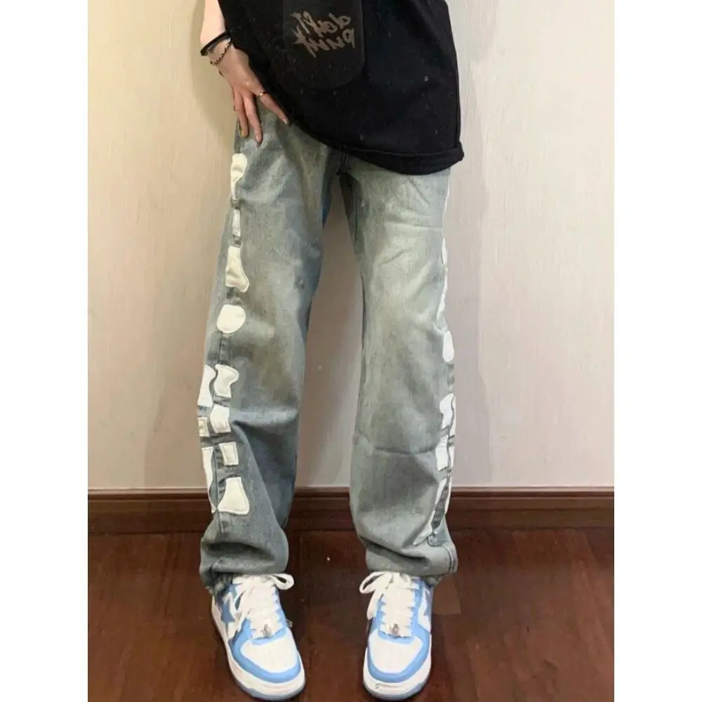 Jeans Schedel Side Borduren Jeans Hip Hop Mannen Vrouwen Broek Y2k Broek Jeans Mode Streetwear Merk Jeans Jeans Aestethic Casual