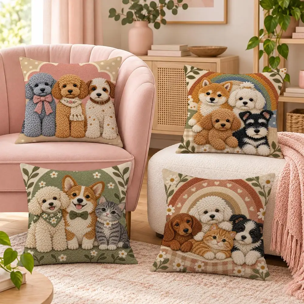 Adorable Dog Cushion Cover Pillow Case Organic Short Plush Cushion Covers Washable Wrinkle-Resistant