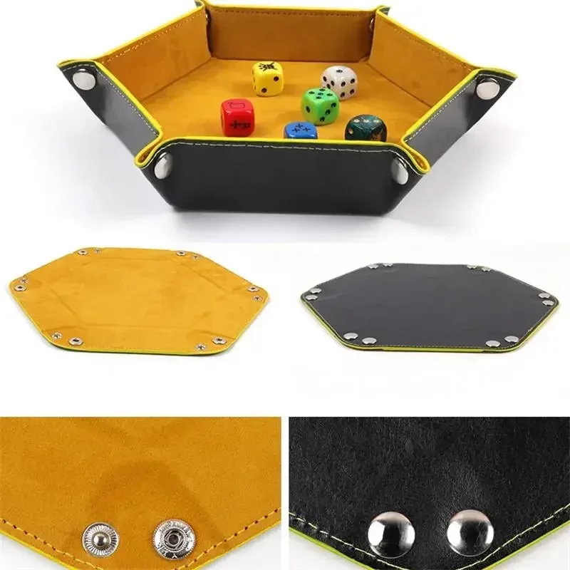 Dice Tray Hexagon Rolling Holder Folding PU Leather Trays For Dice Games Like RPG, DND And Other Table Games