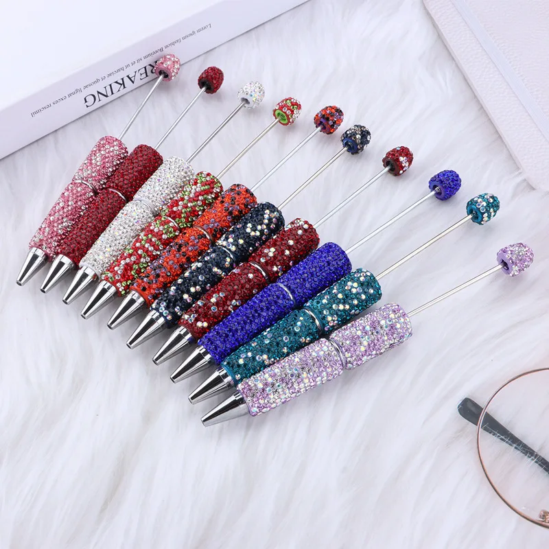 10Pcs Creative Diamond Sparkling Beaded Pen DIY Handmade Glitter Multi Color Beaded Ball Pen Manufacturer Gift Pens for Writing