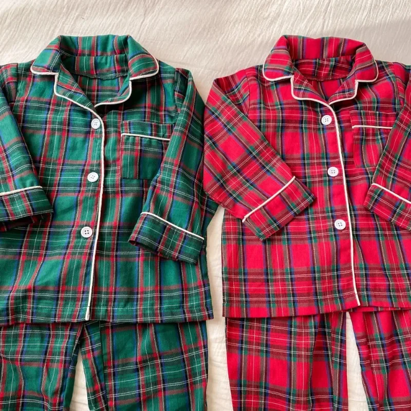 Spring New Kids Baby Lapel Pajama Sets Christmas cotton Home Sleepwear Boys Girls Kid‘s Cardigan Pyjamas Set hildren’s Clothing