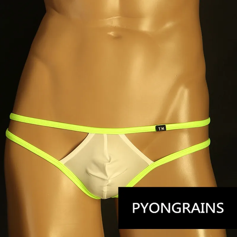 Men\'s breathable ice silk men\'s thong men\'s T-pants double thin U convex comfortable elasticity gay underwear jockstrap thong