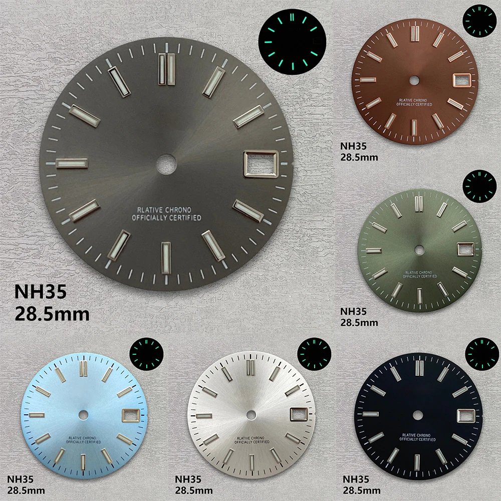 

28.5mm S Logo Sunray Dial Suitable For NH35/NH36/4R/7S Japanese Automatic Movement Green Luminous Watch Modification Accessories