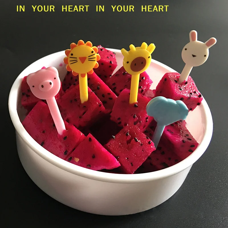 【X】10Pcs Mini Animal Farm Cartoon Fork Fruit Children Snack Cake Dessert Fork