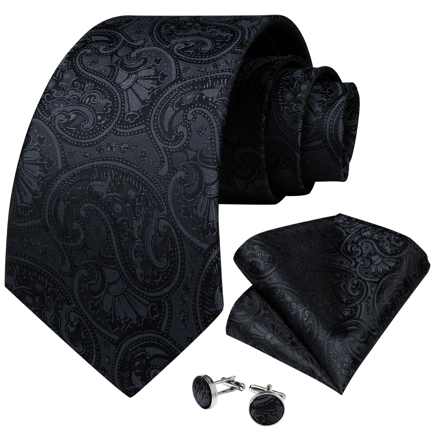 Preto paisley masculino gravata lenço abotoaduras conjunto jacquard gravata para homem masculino casamento negócios gravatas formal pai marido presente