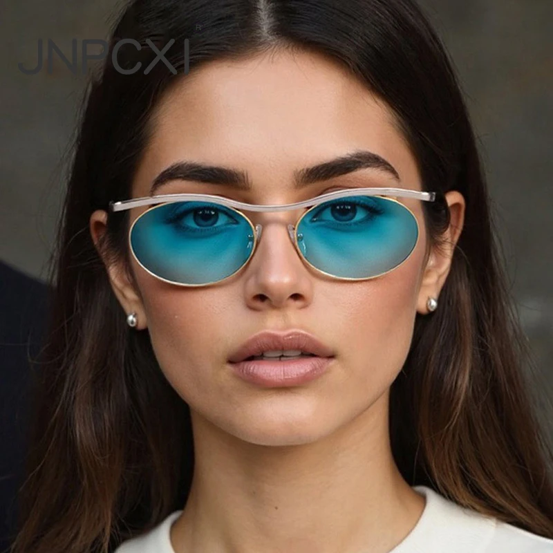 JNPCXI New Retro Oval Metal Women Sunglasses Fashion Punk Men Trending Gradient Shades UV400 Sun Glasses