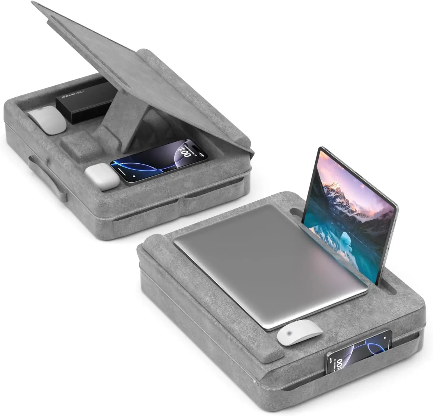 

Регулируемый столик для ноутбука с подушкой, местом для хранения, для кровати и дивана, с противоскользящей полосой и слотом для телефона, для дома, офиса, учебы