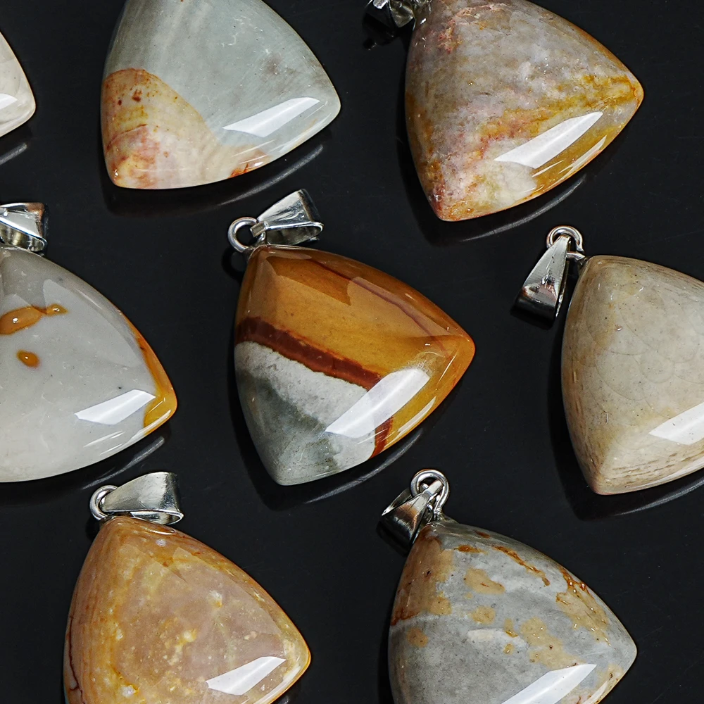 OCEAN JASPER SMOOTH TRIANGLE PENDANT 24X24X12MM MULTICOLOR STONE CHARM DIY NECKLACE MAKING JEWELRY ACCESSORY HANDCRAFT GIFT DIY
