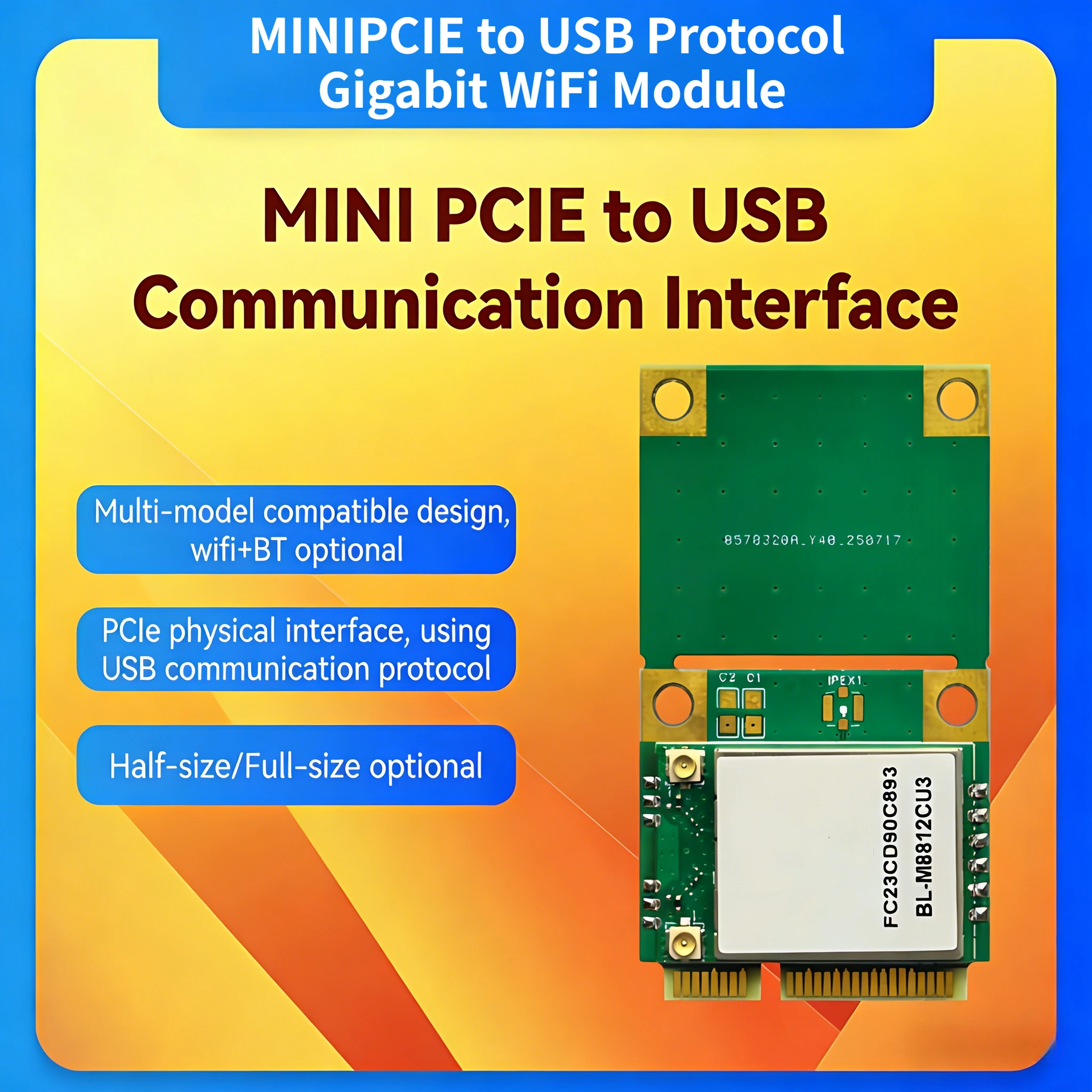 MINIPCIE Gigabit WiFi Module to USB Dual-band 5GHz Realtek RTL8812CU Built-in Wireless Network Card for Industrial Control Compu
