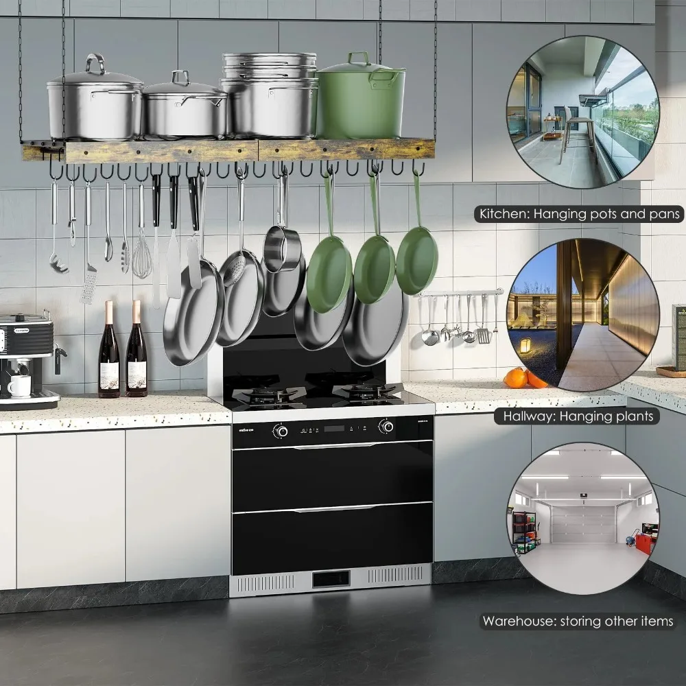 حامل أوعية معلق على السقف، منظم أواني ومقالي، شماعة للطهي مع 24 خطافًا لسقف المطبخ #3