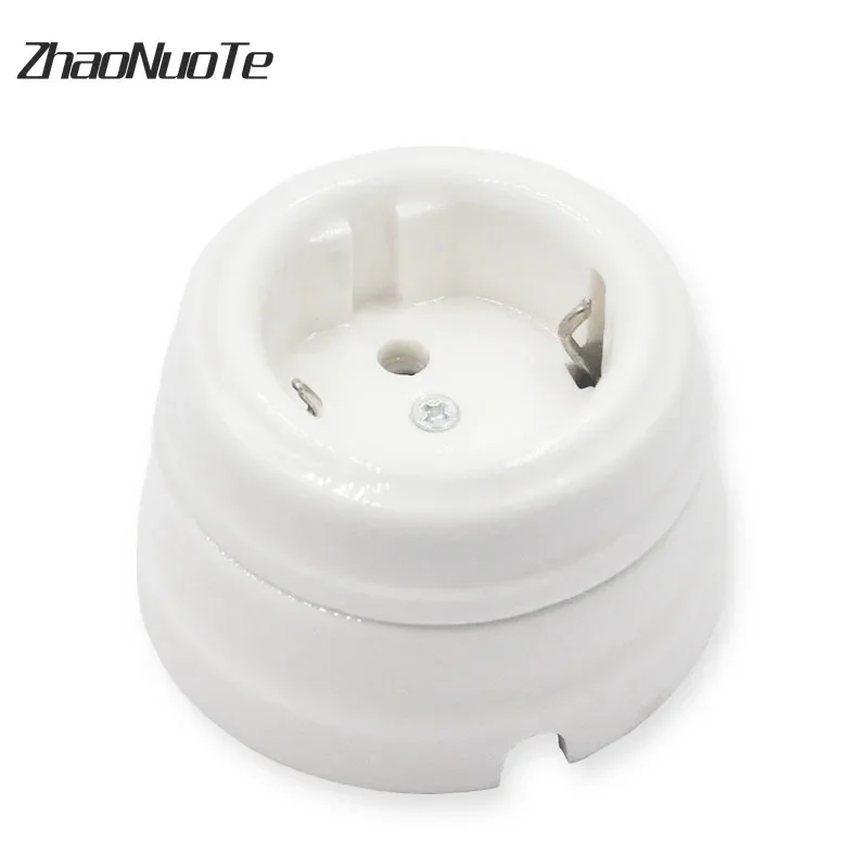 High Quality European Retro Ceramic Electrical Socket Wall Lamp Outlet EU Socket 16A 110V-250V