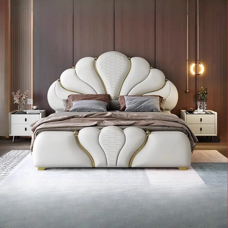 

Minimalist Leather Double Bed Frame Design Heavy Storage Mattress Double Bed Luxury Modern Cama Matrimonial Bedroom Furniture