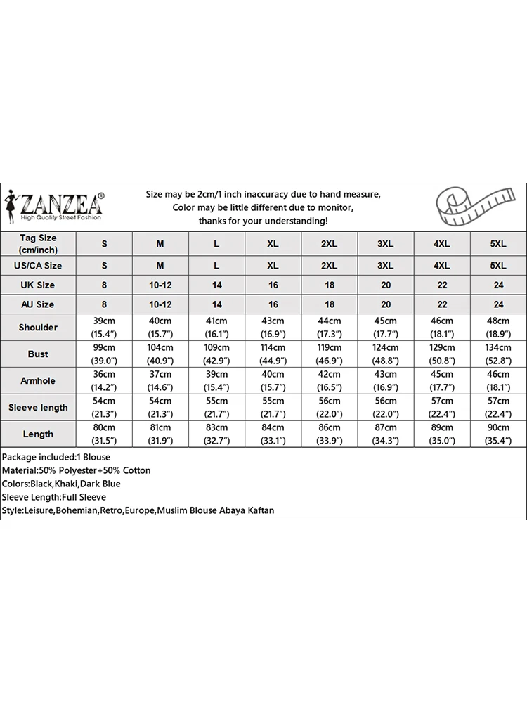 ZANZEA Fashion Women Long Sleeve Muslim Blouse Autumn Shirt Turkey Hijab Tops Abaya Islamic Clothing Stripe Printed Blusas Femme