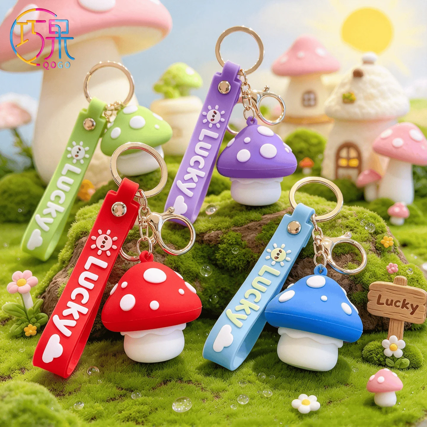 1pc creative fun colorful polka dot mushroom shape decompression button key chain backpack accessories pendant gift for friends
