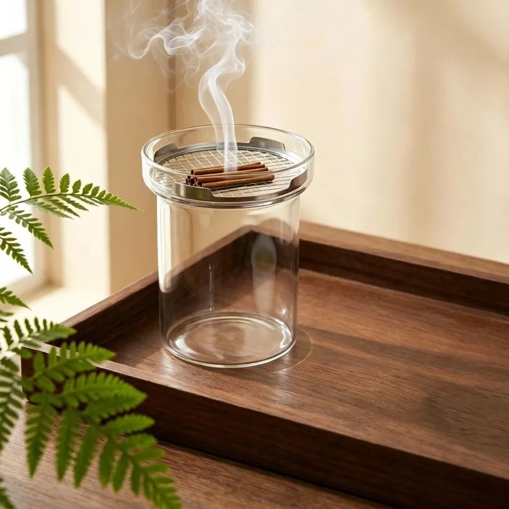 High-Temperature Resistant Incense Burner Anti Dust Metal Filter Screen Mosquito Coils Tray Glass Minimalist Fragrance Censer