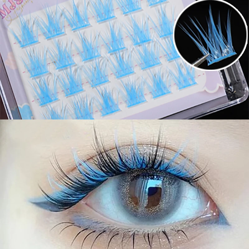 Pink White Blue Purple Colored Eyelash Clusters Manga Lashes Colored False Eyelashes Natural Mink Faux Bunche Makeup Wholesale