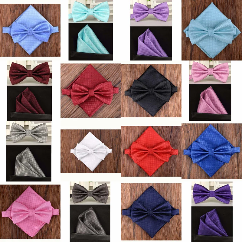 Bowknot Butterfly Handkerchief Pocket Squares Plaid Mens Bowtie Bow tie 2Pcs Set Christmas Classic school MJ118