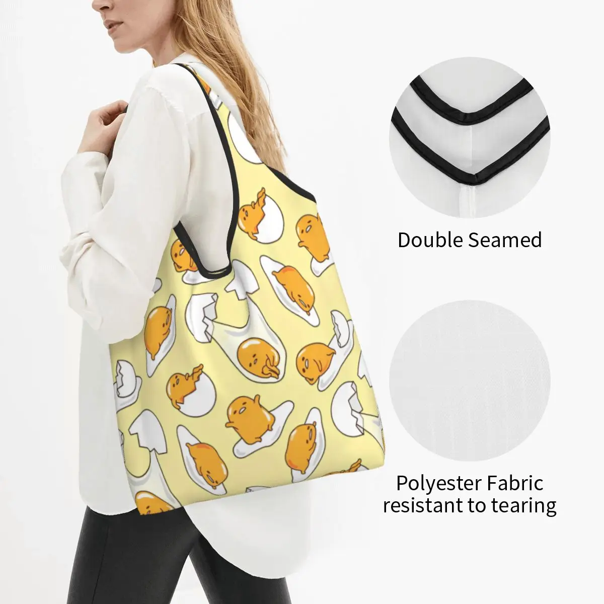 Gudetama The Lazy Egg Shopper Bag Graphic Shopping Bags Women Cute Tote Bag Polyester Travel Female Handbags